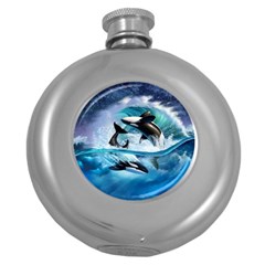 Orca Wave Water Underwater Round Hip Flask (5 Oz) by Salman4z