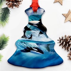 Orca Wave Water Underwater Christmas Tree Ornament (two Sides) by Salman4z