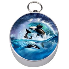 Orca Wave Water Underwater Silver Compasses by Salman4z