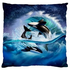 Orca Wave Water Underwater Standard Premium Plush Fleece Cushion Case (one Side) by Salman4z