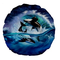 Orca Wave Water Underwater Large 18  Premium Flano Round Cushions by Salman4z