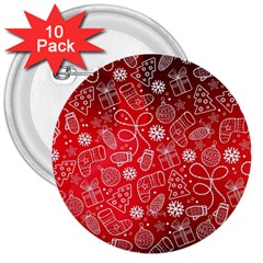 Christmas Pattern Red 3  Buttons (10 Pack)  by Salman4z