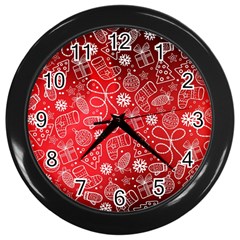 Christmas Pattern Red Wall Clock (black) by Salman4z