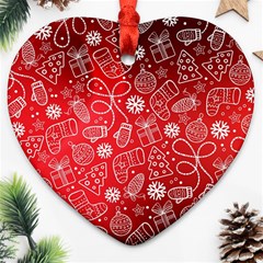 Christmas Pattern Red Heart Ornament (two Sides) by Salman4z