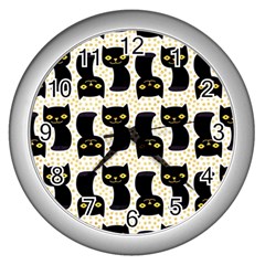 Black Cats And Dots Koteto Cat Pattern Kitty Wall Clock (silver) by Salman4z