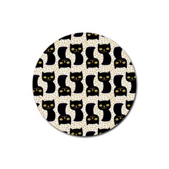 Black Cats And Dots Koteto Cat Pattern Kitty Rubber Round Coaster (4 Pack) by Salman4z