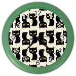 Black Cats And Dots Koteto Cat Pattern Kitty Color Wall Clock Front