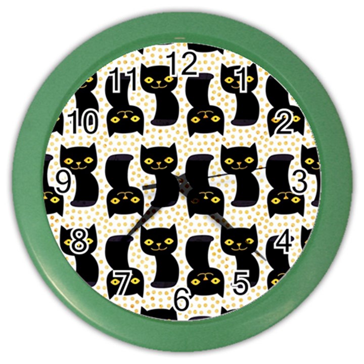 Black Cats And Dots Koteto Cat Pattern Kitty Color Wall Clock