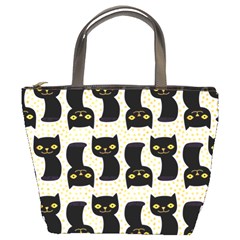 Black Cats And Dots Koteto Cat Pattern Kitty Bucket Bag by Salman4z