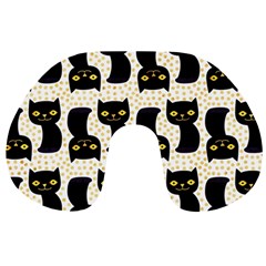 Black Cats And Dots Koteto Cat Pattern Kitty Travel Neck Pillow by Salman4z