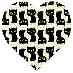 Black Cats And Dots Koteto Cat Pattern Kitty Wooden Puzzle Heart by Salman4z