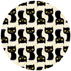 Black Cats And Dots Koteto Cat Pattern Kitty Wooden Puzzle Round by Salman4z