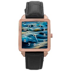 Waves Abstract Rose Gold Leather Watch 