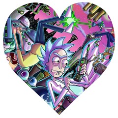 Rick And Morty Time Travel Ultra Wooden Puzzle Heart by Salman4z