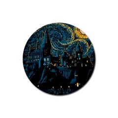 Hogwarts Castle Van Gogh Rubber Coaster (round) by Salman4z