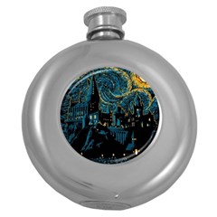 Hogwarts Castle Van Gogh Round Hip Flask (5 Oz) by Salman4z