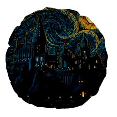 Hogwarts Castle Van Gogh Large 18  Premium Flano Round Cushions by Salman4z