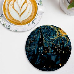 Hogwarts Castle Van Gogh Uv Print Round Tile Coaster by Salman4z