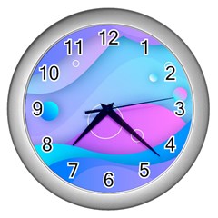 Colorful Blue Purple Wave Wall Clock (silver) by Salman4z