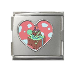 Minimal Digital Cityscape Mega Link Heart Italian Charm (18mm) by Salman4z