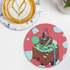 Minimal Digital Cityscape Uv Print Round Tile Coaster by Salman4z