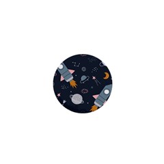 Space Background Illustration With Stars And Rocket Seamless Vector Pattern 1  Mini Buttons by Salman4z