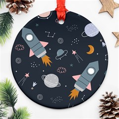 Space Background Illustration With Stars And Rocket Seamless Vector Pattern Ornament (round) by Salman4z