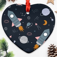 Space Background Illustration With Stars And Rocket Seamless Vector Pattern Ornament (heart) by Salman4z