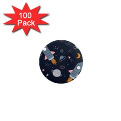 Space Background Illustration With Stars And Rocket Seamless Vector Pattern 1  Mini Magnets (100 Pack)  by Salman4z