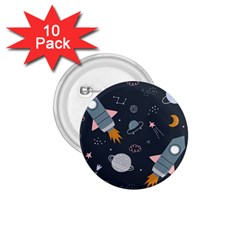 Space Background Illustration With Stars And Rocket Seamless Vector Pattern 1 75  Buttons (10 Pack) by Salman4z