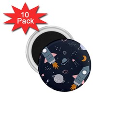 Space Background Illustration With Stars And Rocket Seamless Vector Pattern 1 75  Magnets (10 Pack)  by Salman4z