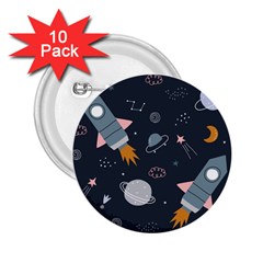 Space Background Illustration With Stars And Rocket Seamless Vector Pattern 2 25  Buttons (10 Pack)  by Salman4z