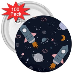 Space Background Illustration With Stars And Rocket Seamless Vector Pattern 3  Buttons (100 Pack)  by Salman4z