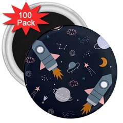 Space Background Illustration With Stars And Rocket Seamless Vector Pattern 3  Magnets (100 Pack) by Salman4z