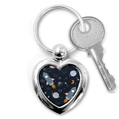 Space Background Illustration With Stars And Rocket Seamless Vector Pattern Key Chain (heart) by Salman4z