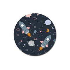 Space Background Illustration With Stars And Rocket Seamless Vector Pattern Magnet 3  (round) by Salman4z