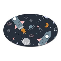 Space Background Illustration With Stars And Rocket Seamless Vector Pattern Oval Magnet by Salman4z