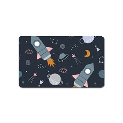 Space Background Illustration With Stars And Rocket Seamless Vector Pattern Magnet (name Card) by Salman4z