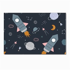 Space Background Illustration With Stars And Rocket Seamless Vector Pattern Postcard 4 x 6  (pkg Of 10) by Salman4z