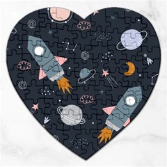 Space Background Illustration With Stars And Rocket Seamless Vector Pattern Jigsaw Puzzle (heart) by Salman4z