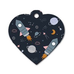 Space Background Illustration With Stars And Rocket Seamless Vector Pattern Dog Tag Heart (two Sides) by Salman4z