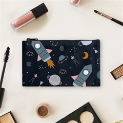 Space Background Illustration With Stars And Rocket Seamless Vector Pattern Cosmetic Bag (small) by Salman4z