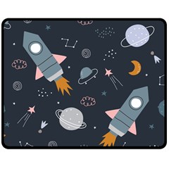 Space Background Illustration With Stars And Rocket Seamless Vector Pattern Fleece Blanket (medium) by Salman4z