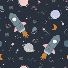 Space Background Illustration With Stars And Rocket Seamless Vector Pattern Play Mat (square) by Salman4z