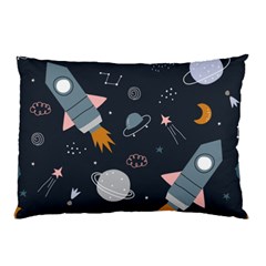 Space Background Illustration With Stars And Rocket Seamless Vector Pattern Pillow Case (two Sides) by Salman4z