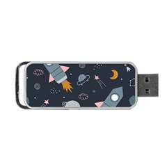 Space Background Illustration With Stars And Rocket Seamless Vector Pattern Portable Usb Flash (one Side) by Salman4z