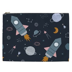 Space Background Illustration With Stars And Rocket Seamless Vector Pattern Cosmetic Bag (xxl) by Salman4z