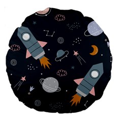 Space Background Illustration With Stars And Rocket Seamless Vector Pattern Large 18  Premium Round Cushions by Salman4z