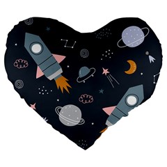 Space Background Illustration With Stars And Rocket Seamless Vector Pattern Large 19  Premium Heart Shape Cushions by Salman4z