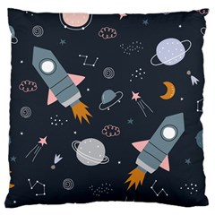 Space Background Illustration With Stars And Rocket Seamless Vector Pattern Standard Premium Plush Fleece Cushion Case (one Side) by Salman4z